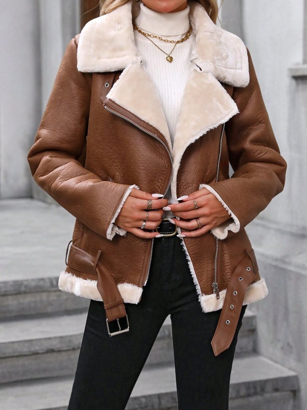 Brown Casual Women's Faux Thick Warm Coat